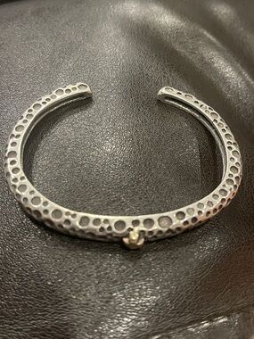 Hammered Silver-Tone Open Cuff Bracelet with Gold Accent